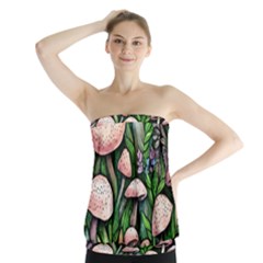 Flowery Garden Nature Woodsy Mushroom Strapless Top by GardenOfOphir