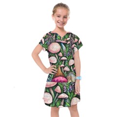 Flowery Garden Nature Woodsy Mushroom Kids  Drop Waist Dress by GardenOfOphir