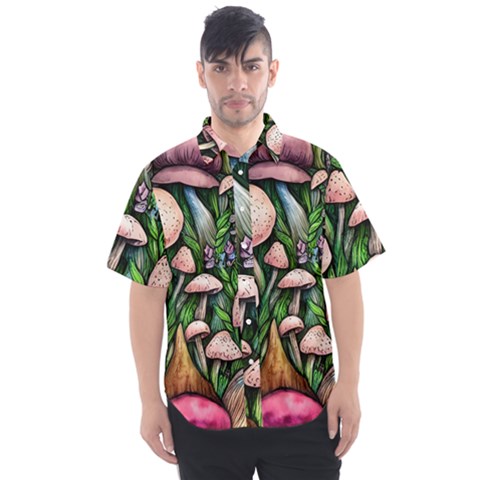 Flowery Garden Nature Woodsy Mushroom Men s Short Sleeve Shirt by GardenOfOphir