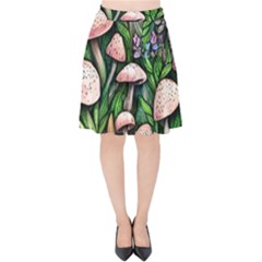 Flowery Garden Nature Woodsy Mushroom Velvet High Waist Skirt by GardenOfOphir