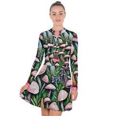 Flowery Garden Nature Woodsy Mushroom Long Sleeve Panel Dress by GardenOfOphir