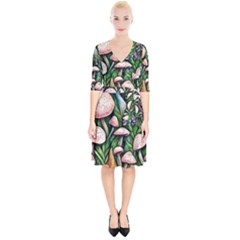 Flowery Garden Nature Woodsy Mushroom Wrap Up Cocktail Dress by GardenOfOphir