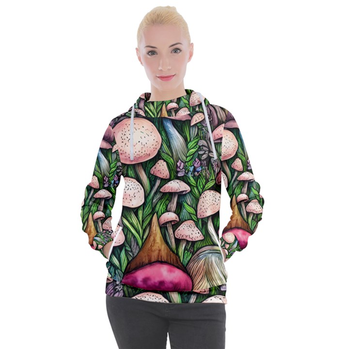 Flowery Garden Nature Woodsy Mushroom Women s Hooded Pullover