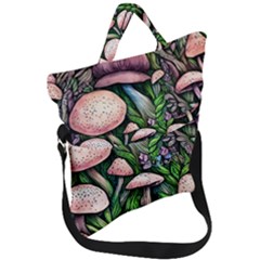 Flowery Garden Nature Woodsy Mushroom Fold Over Handle Tote Bag by GardenOfOphir