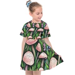 Flowery Garden Nature Woodsy Mushroom Kids  Sailor Dress by GardenOfOphir