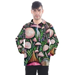 Flowery Garden Nature Woodsy Mushroom Men s Half Zip Pullover by GardenOfOphir