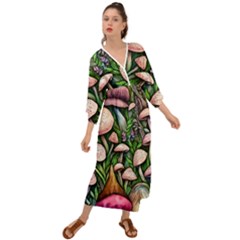 Flowery Garden Nature Woodsy Mushroom Grecian Style  Maxi Dress by GardenOfOphir