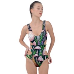 Flowery Garden Nature Woodsy Mushroom Side Cut Out Swimsuit by GardenOfOphir