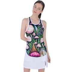 Flowery Garden Nature Woodsy Mushroom Racer Back Mesh Tank Top by GardenOfOphir