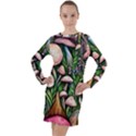 Flowery Garden Nature Woodsy Mushroom Long Sleeve Hoodie Dress View1