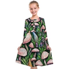 Flowery Garden Nature Woodsy Mushroom Kids  Midi Sailor Dress by GardenOfOphir