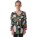 Flowery Garden Nature Woodsy Mushroom Kids  V Neck Casual Top View1