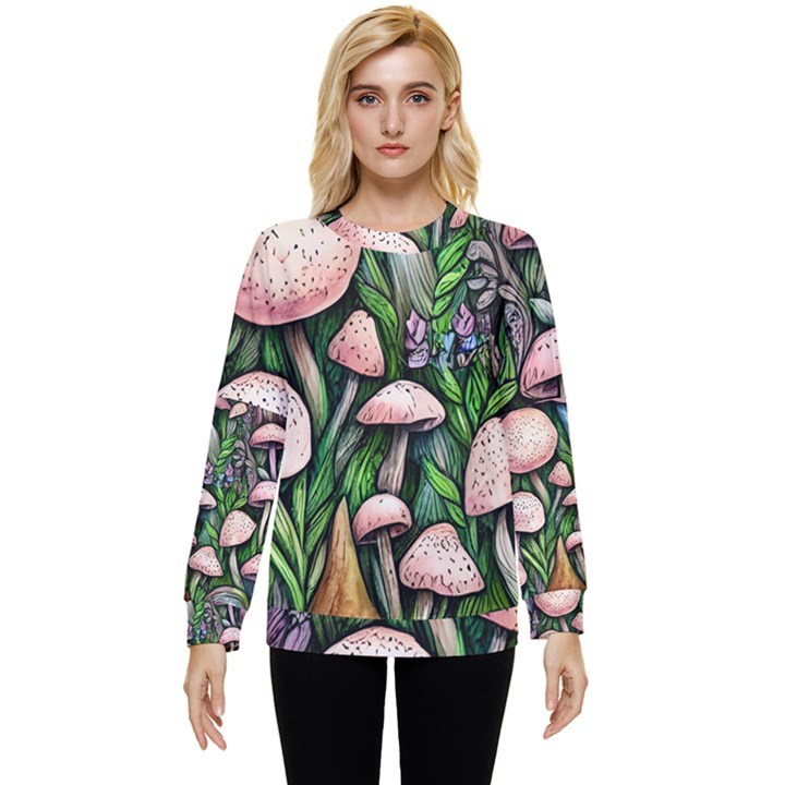 Flowery Garden Nature Woodsy Mushroom Hidden Pocket Sweatshirt