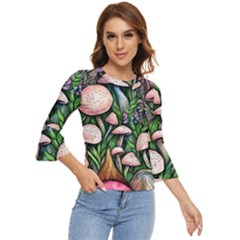 Flowery Garden Nature Woodsy Mushroom Bell Sleeve Top