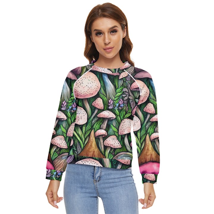 Flowery Garden Nature Woodsy Mushroom Women s Long Sleeve Raglan Tee