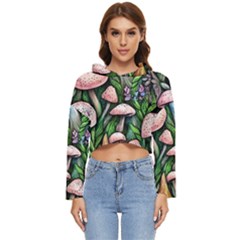 Flowery Garden Nature Woodsy Mushroom Women s Lightweight Cropped Hoodie by GardenOfOphir