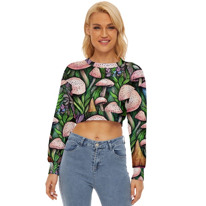 Flowery Garden Nature Woodsy Mushroom Lightweight Long Sleeve Sweatshirt