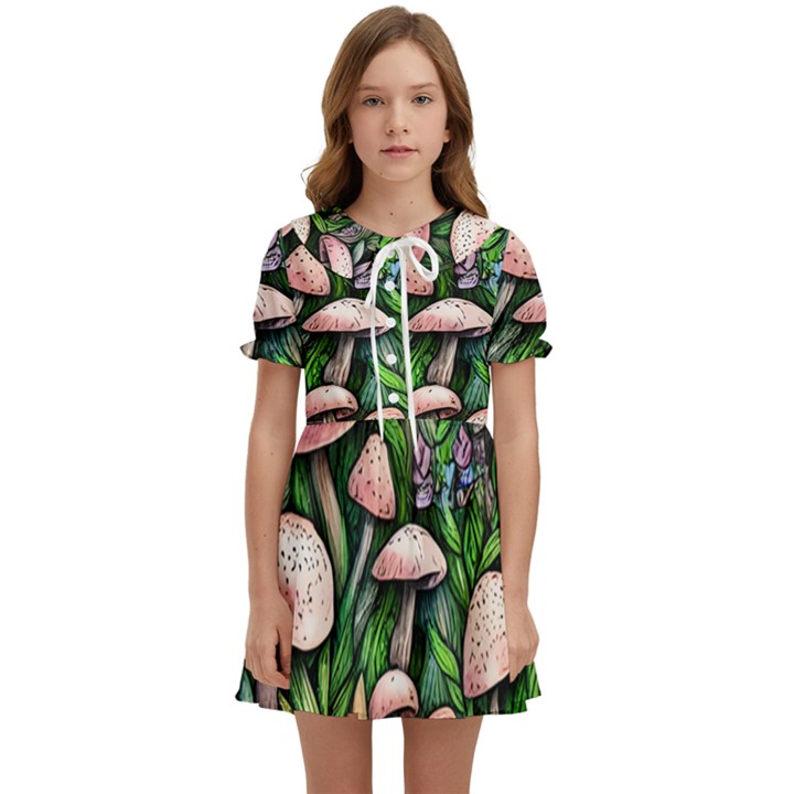 Flowery Garden Nature Woodsy Mushroom Kids  Sweet Collar Dress