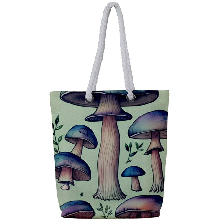 Mushroom Foresty Forestcore Full Print Rope Handle Tote (Small)