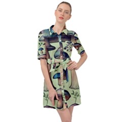 Mushroom Foresty Forestcore Belted Shirt Dress by GardenOfOphir