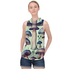 Mushroom Foresty Forestcore High Neck Satin Top by GardenOfOphir