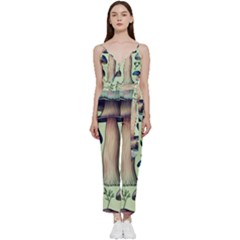 Mushroom Foresty Forestcore V-neck Spaghetti Strap Tie Front Jumpsuit by GardenOfOphir