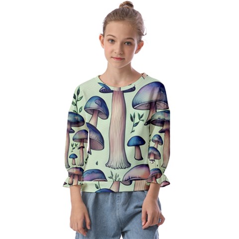 Mushroom Foresty Forestcore Kids  Cuff Sleeve Top by GardenOfOphir