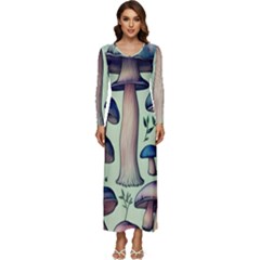 Mushroom Foresty Forestcore Long Sleeve Longline Maxi Dress by GardenOfOphir