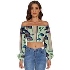 Mushroom Foresty Forestcore Long Sleeve Crinkled Weave Crop Top