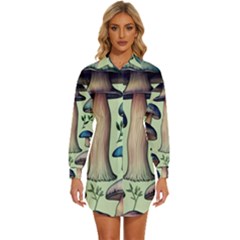 Mushroom Foresty Forestcore Womens Long Sleeve Shirt Dress