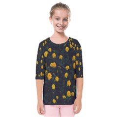 Bloomed Yellow Petaled Flower Plants Kids  Quarter Sleeve Raglan Tee