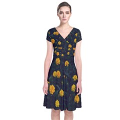 Bloomed Yellow Petaled Flower Plants Short Sleeve Front Wrap Dress by artworkshop