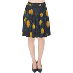 Bloomed Yellow Petaled Flower Plants Velvet High Waist Skirt by artworkshop