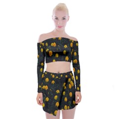 Bloomed Yellow Petaled Flower Plants Off Shoulder Top With Mini Skirt Set by artworkshop