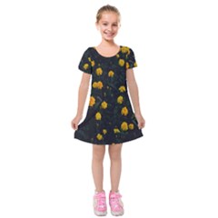 Bloomed Yellow Petaled Flower Plants Kids  Short Sleeve Velvet Dress by artworkshop