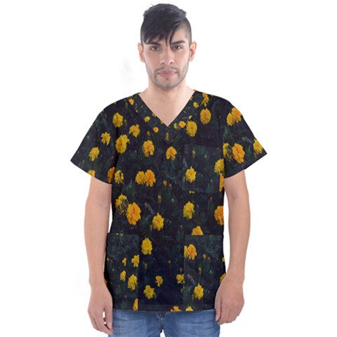 Bloomed Yellow Petaled Flower Plants Men s V-neck Scrub Top by artworkshop