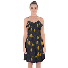 Bloomed Yellow Petaled Flower Plants Ruffle Detail Chiffon Dress by artworkshop