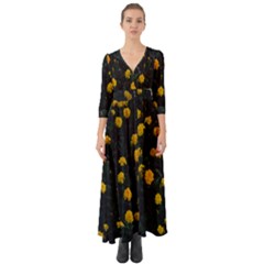 Bloomed Yellow Petaled Flower Plants Button Up Boho Maxi Dress