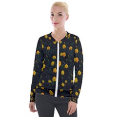 Bloomed Yellow Petaled Flower Plants Velvet Zip Up Jacket by artworkshop