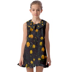 Bloomed Yellow Petaled Flower Plants Kids  Pilgrim Collar Ruffle Hem Dress by artworkshop