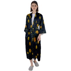 Bloomed Yellow Petaled Flower Plants Maxi Satin Kimono by artworkshop