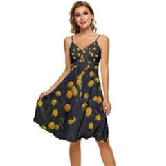 Bloomed Yellow Petaled Flower Plants Sleeveless Tie Front Chiffon Dress by artworkshop