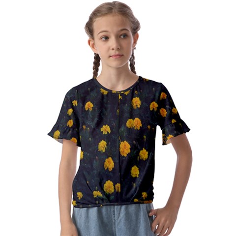 Bloomed Yellow Petaled Flower Plants Kids  Cuff Sleeve Scrunch Bottom Tee by artworkshop