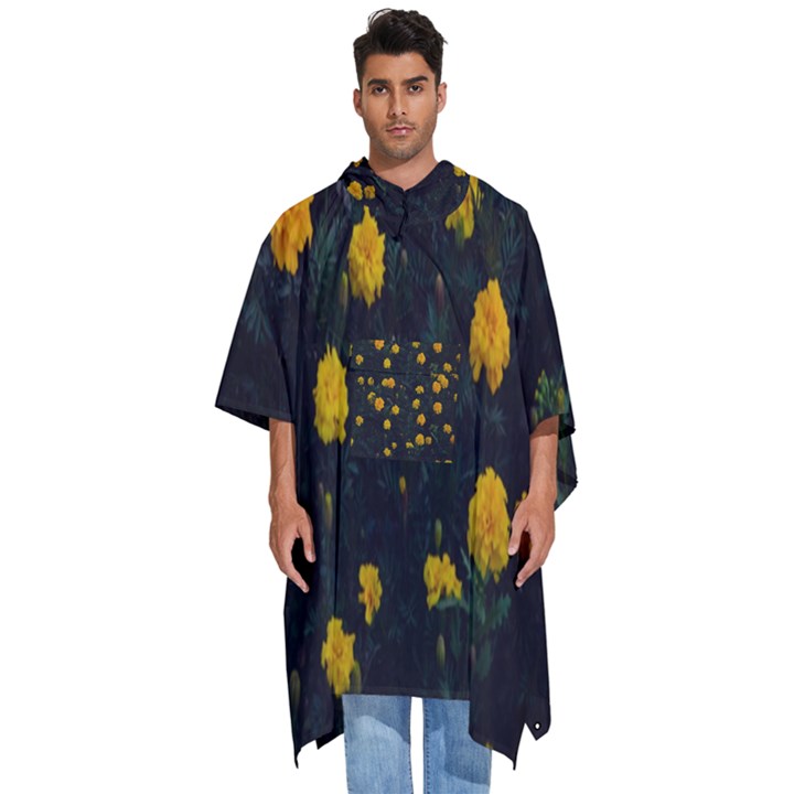 Bloomed Yellow Petaled Flower Plants Men s Hooded Rain Ponchos