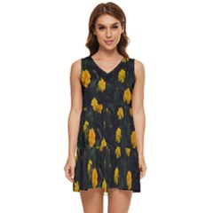 Bloomed Yellow Petaled Flower Plants Tiered Sleeveless Mini Dress by artworkshop