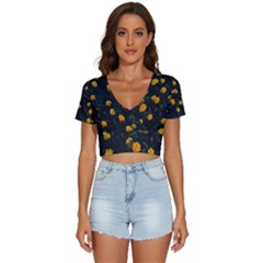 Bloomed Yellow Petaled Flower Plants V-neck Crop Top by artworkshop