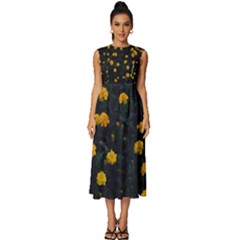 Bloomed Yellow Petaled Flower Plants Sleeveless Round Neck Midi Dress by artworkshop