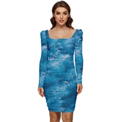 Blue Water Speech Therapy Women Long Sleeve Ruched Stretch Jersey Dress by artworkshop