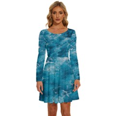 Blue Water Speech Therapy Long Sleeve Wide Neck Velvet Dress