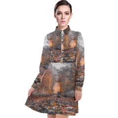 Breathe In Nature Background Long Sleeve Chiffon Shirt Dress